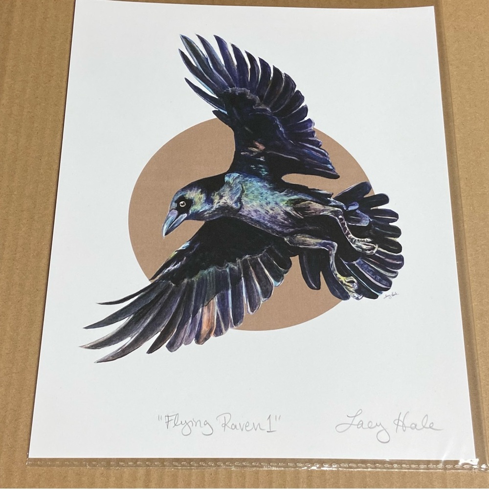 “Flying Raven 1” - 8x10 Crow Print - White Background - Picture 5 of 5